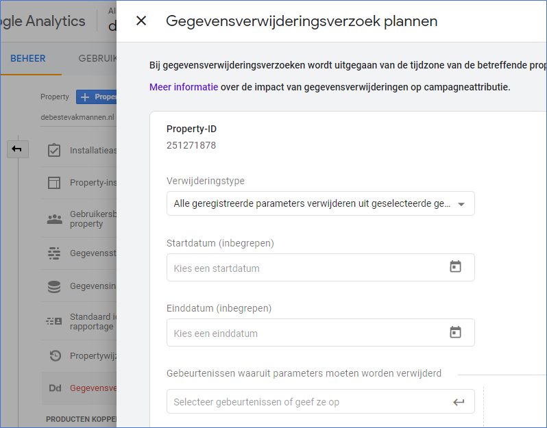 GA4 Verwijderingsverzoek plannen