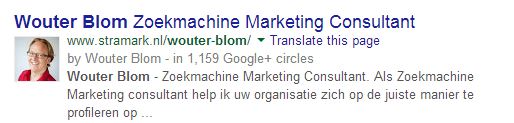 Google Plus vermelding in zoekmachine resultaten